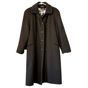 Alorna by Forstmann Long Brown Wool Coat Button Up Made In USA‎ Petite Measured